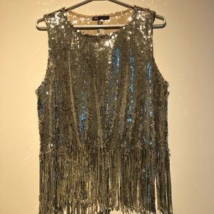 Zara Silver Sequinned Fringe Tank